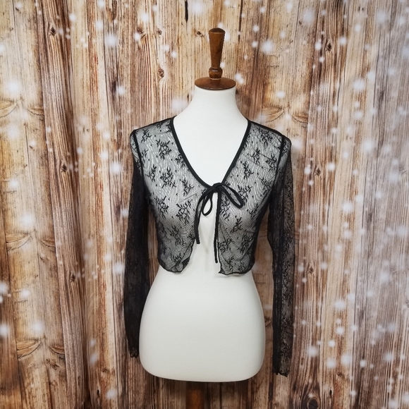 SHEIN Tops - Shein Black Lace Tie Front Junior's Sm Long Sleeve Top